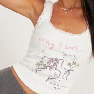 Motel Rocks |  Carillo Lace Trim Cropped Vest Top in Motif White
